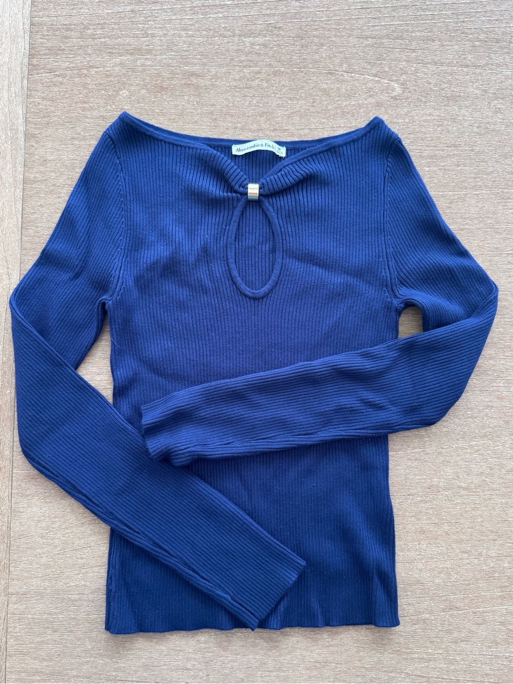 Abercrombie & Fitch Navy Ribbed Keyhole Top with Silver Accent